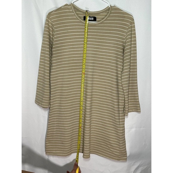 Reformation Crew Neck Shirt Beige White Stripe Long Length Quarter Sleeves Small - Picture 4 of 7